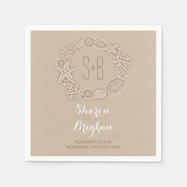 Serviette En Papier Romantique Plage Trésors Sable Mariage Papier Napk (Devant)