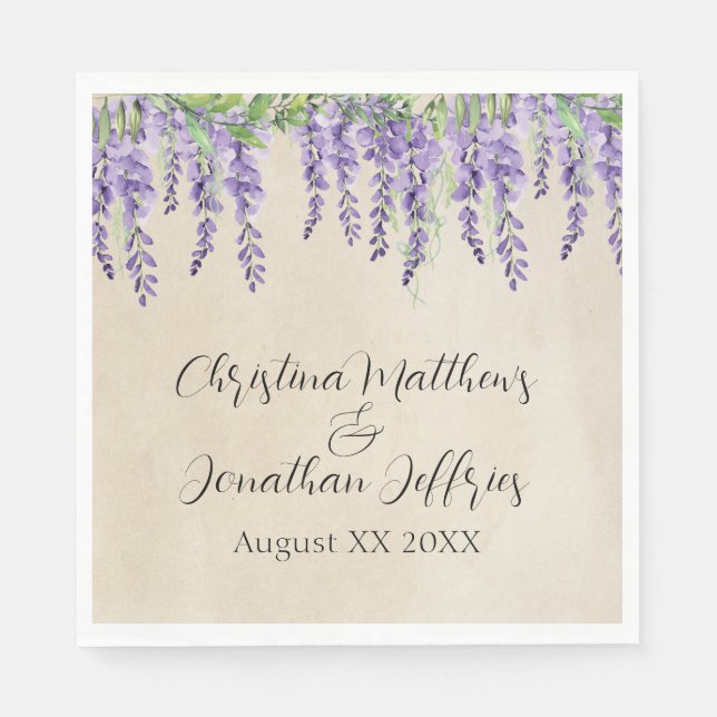 Serviette En Papier Romantique Purple Wisteria sur Parchemin rustique (Devant)