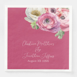 Serviette En Papier Romantique Renoncule Rose Aquarelle sur Fond Rose