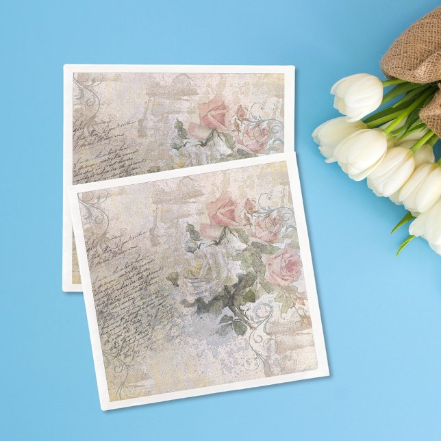 Serviette En Papier Romantique Rose Florals Vieux découpage manuscrit (Créateur téléchargé)