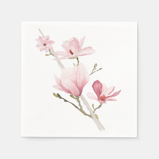 Serviette En Papier Romantique rose Magnolias Verdure serviettes (Devant)