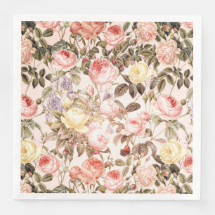 Serviette En Papier Romantique rose vintage motif de fleurs rose