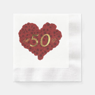 Serviette En Papier Romantique Roses rouges Coeur 50e anniversaire Mar