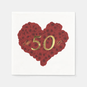 Serviette En Papier Romantique Roses rouges Coeur 50e anniversaire Mar