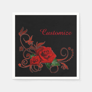 Serviette En Papier Romantique Roses rouges Rouge et noir Naples