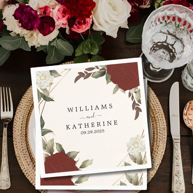 Serviette En Papier Romantique rouge rose couleur profonde Floral Mari (Créateur téléchargé)