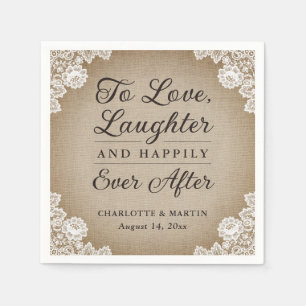 Serviette En Papier Romantique Rustique Burlap et dentelle Mariage ser