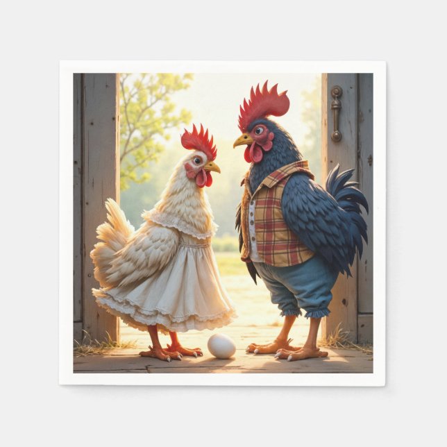 Serviette En Papier Rooster et Humour Hen (Devant)