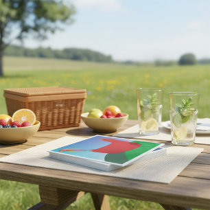 Serviette En Papier Rooster rouge coloré avec Rainbow Tail sur Hill