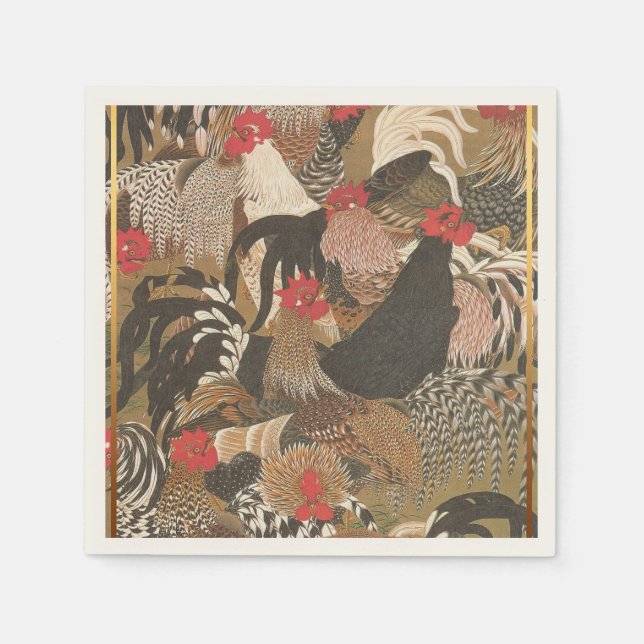 Serviette En Papier Roosters peinture japonaise Rooster Année 2017 Pap (Devant)