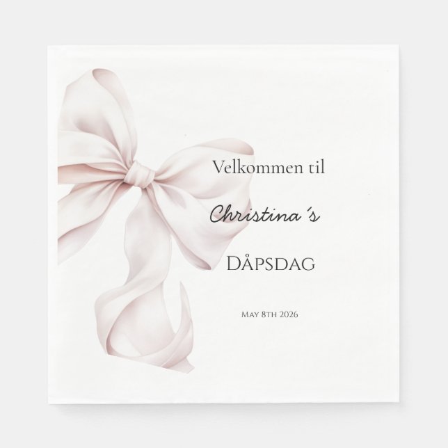 Serviette En Papier Rosa nœud Serviettes de baptême (Devant)