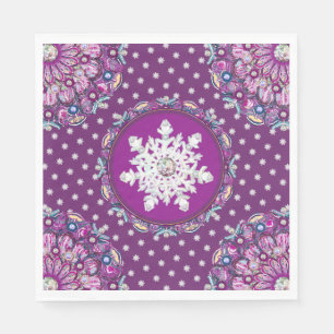 Serviette En Papier Rosace rouge cardinale et flocon de neige