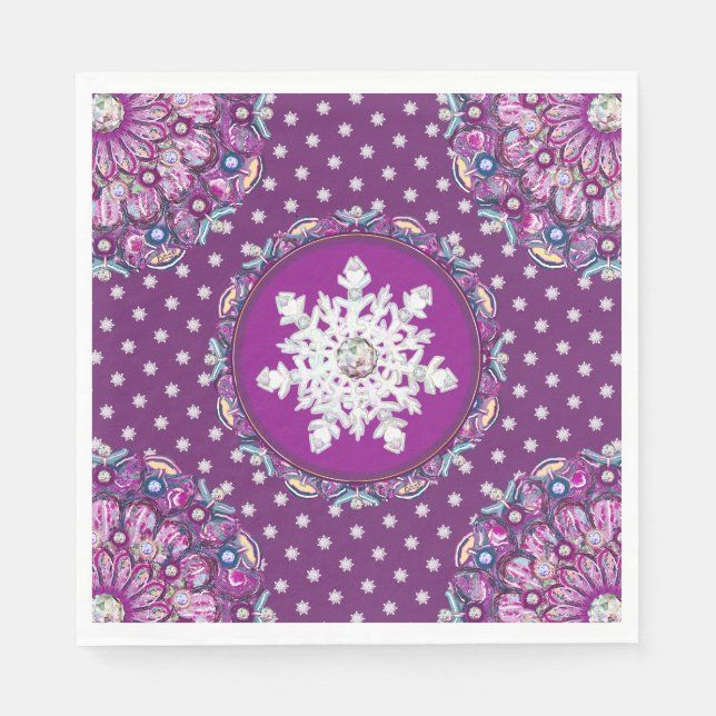 Serviette En Papier Rosace rouge cardinale et flocon de neige (Devant)