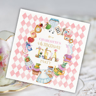 Serviette En Papier Rose Alice au Pays des Merveilles 4e Anniversaire