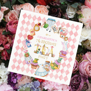 Serviette En Papier Rose Alice aux pays des merveilles 7e anniversaire