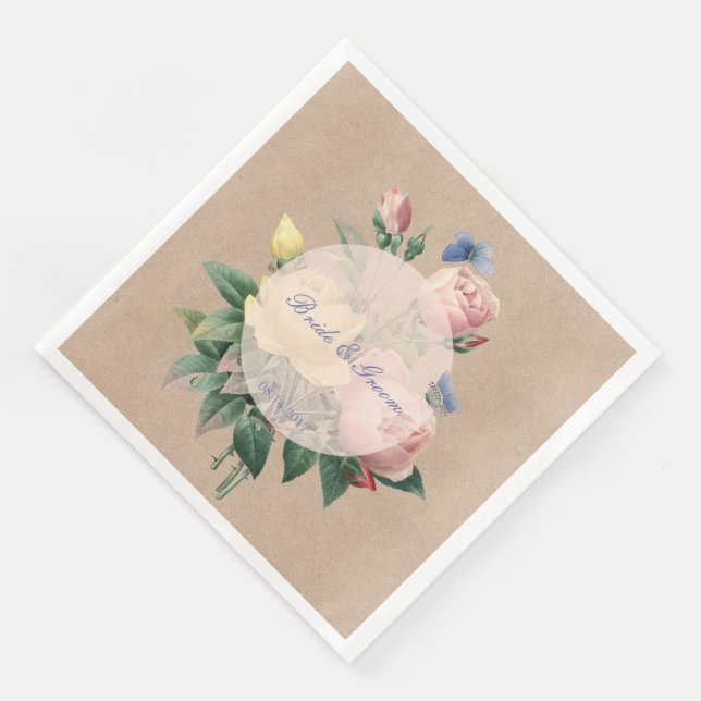 Serviette En Papier Rose anglais Mariage de papillons de jardin (Coin)