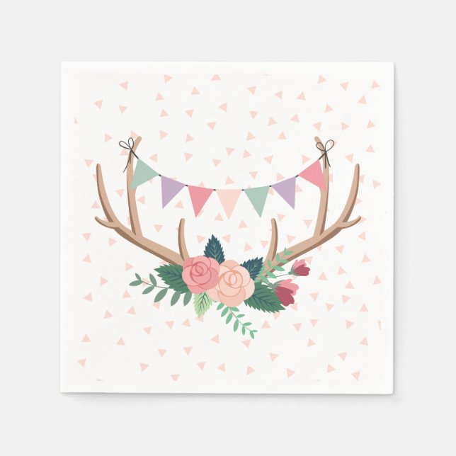 Serviette En Papier Rose Antlers & Party Bunting Girl'Anniversaire (Devant)