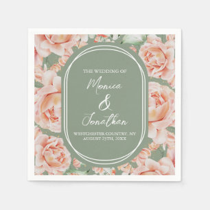 Serviette En Papier Rose Aquarelle Sage Vert Mariage rose pâle