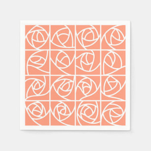Serviette En Papier Rose Art Déco Carrés Stylisé Pêche Florale