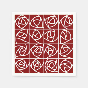 Serviette En Papier Rose Art déco Carrés stylisés Floral primaire roug