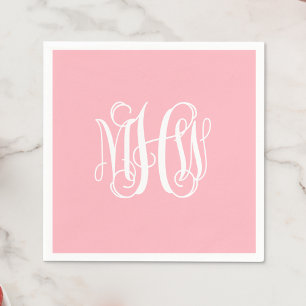 Serviette En Papier Rose Blanc 3 Initiales Vigne Écriture Monogramme D