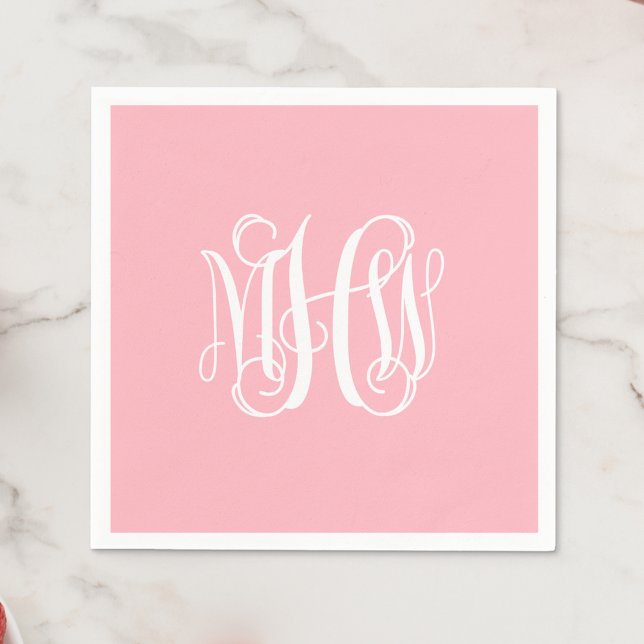 Serviette En Papier Rose Blanc 3 Initiales Vigne Écriture Monogramme D (Créateur téléchargé)