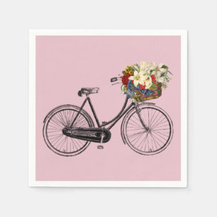 Serviette En Papier rose blanc de fleur de bicyclette de vélo de