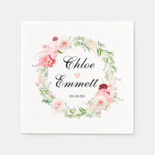 Serviette En Papier Rose Blanc Floral Coeur Romantique Mariage serviet