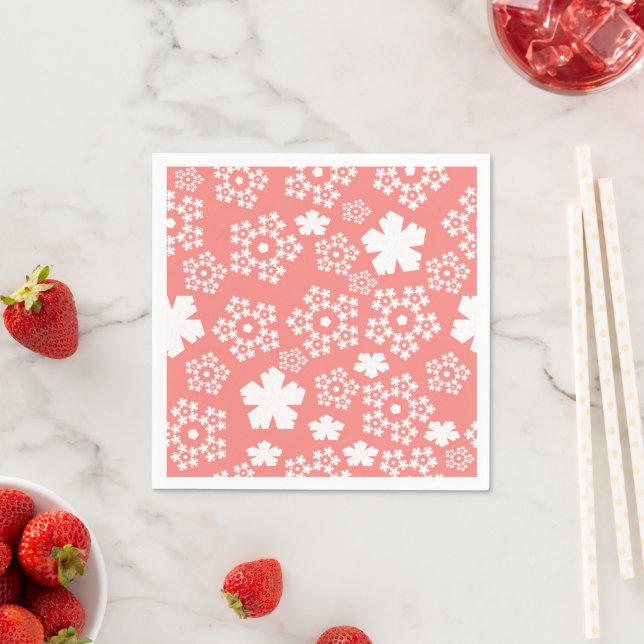 Serviette En Papier Rose & Blanc Star & Snowflake Motif (En situation)