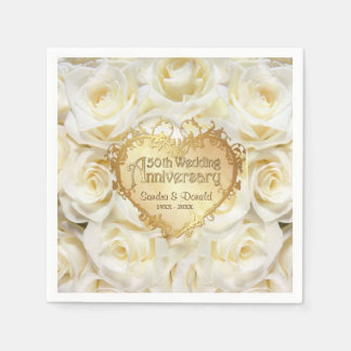 Serviette En Papier Rose blanche 50e anniversaire de Mariage