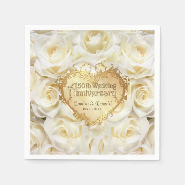 Serviette En Papier Rose blanche 50e anniversaire de Mariage (Devant)