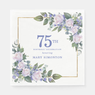 Serviette En Papier Rose Blanche Fleur Bleue Florale Personnalisée Fêt