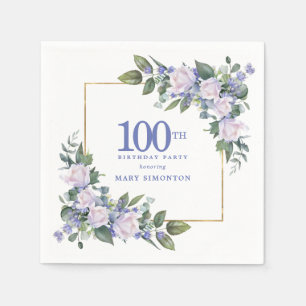 Serviette En Papier Rose Blanche Fleur Bleue Florale Personnalisée Fêt
