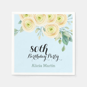 Serviette En Papier Rose blanche Flora Eucalyptus bleu 80e anniversair