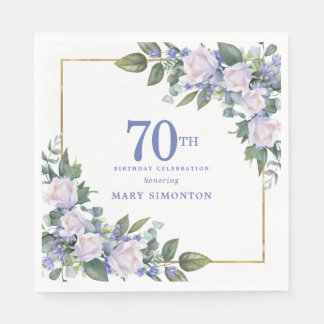 Serviette En Papier Rose blanche Floral Custom 70e fête d'anniversaire