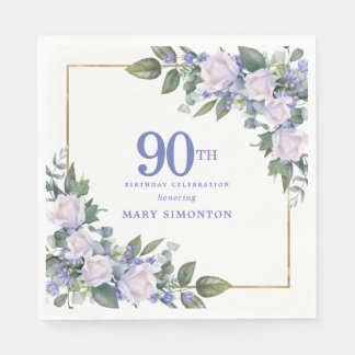 Serviette En Papier Rose blanche Floral Custom 90e fête d'anniversaire
