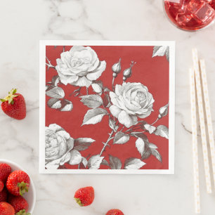 Serviette En Papier Rose Blanche Vintage