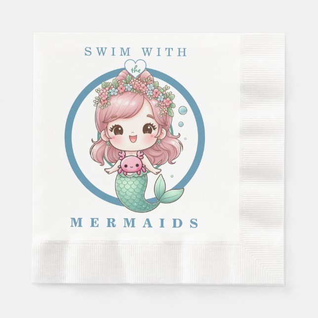 Serviette En Papier Rose Bleu Corail Pêche Mignonne Fête de Naissance  (Devant)
