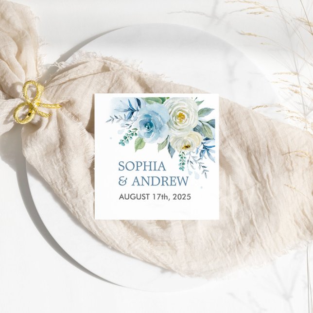 Serviette En Papier Rose bleu Dusty Mariage Floral (Créateur téléchargé)