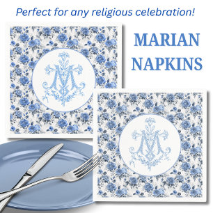 Serviette En Papier Rose bleu Floral Marian Cross Religieux Marie