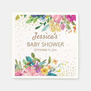 Serviette En Papier Rose Bleu Jaune Baby Shower Pailleté Or Blanc