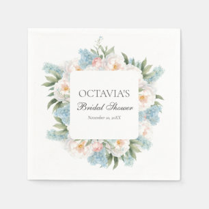 SERVIETTE EN PAPIER ROSE BLEUE DOUCE FLEURS FLEURS MONOGRAMME BRIDAL