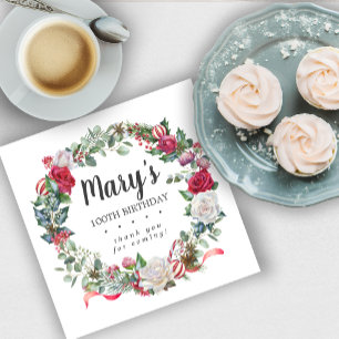 Serviette En Papier Rose Botanique d'hiver 100e anniversaire Elégant