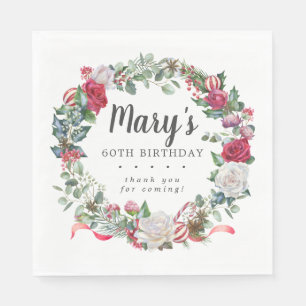 Serviette En Papier Rose Botanique d'hiver 60e anniversaire Elégant