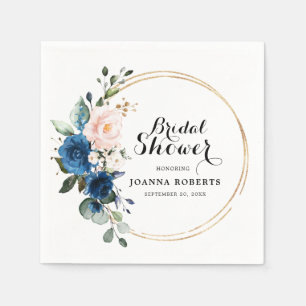 Serviette En Papier Rose botanique rose et bleu marine