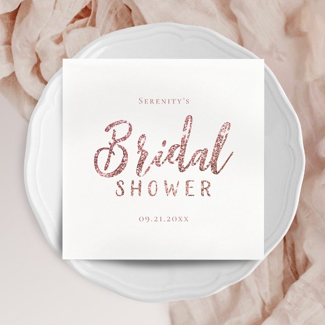 Serviette En Papier rose brillant customisé parties scintillant or  nu (Customized sparkle rose gold glitter bridal shower napkins)