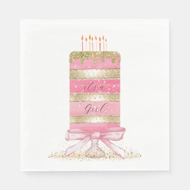 Serviette En Papier Rose "C'est une fille" (Devant)