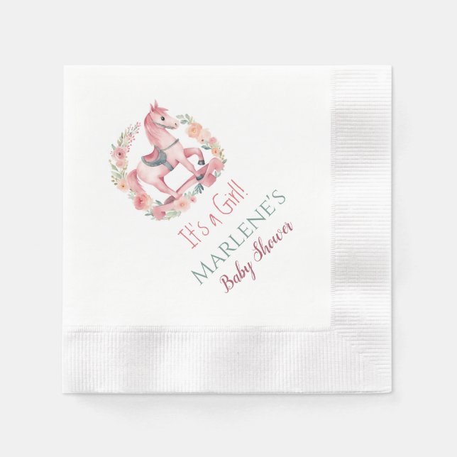 Serviette En Papier Rose C'est une fille Rocking Baby shower Cheval se (Devant)