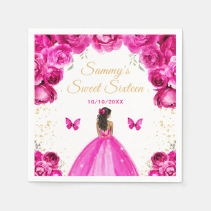 Serviette En Papier Rose Chaud Princesse à Peau Noire Douze Ans