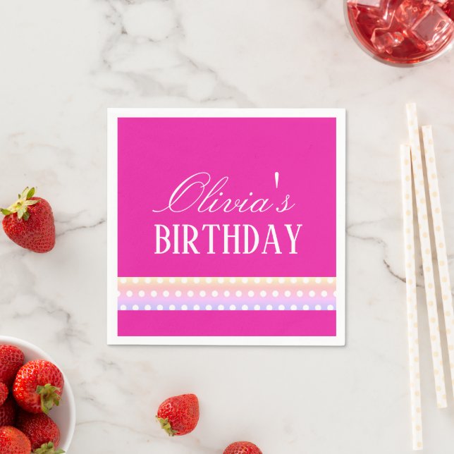 Serviette En Papier Rose Clair et Poka Dots (En situation)